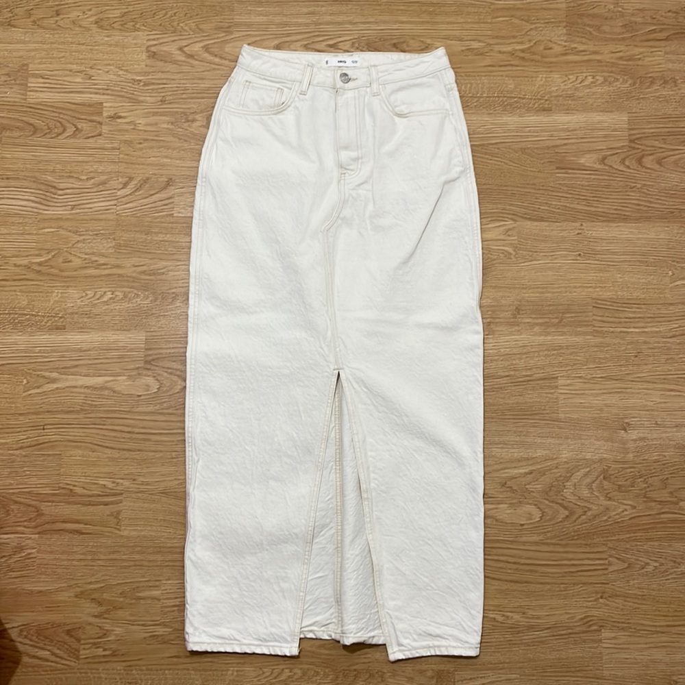 Cream Denim Maxi Skirt